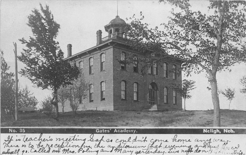 F43/ Neligh Nebraska RPPC Postcard 1908 Gates' Academy Building 