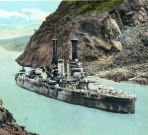 WWI USS Texas Navy Battleship Postcard Ship Panama Canal Culebra Cut
