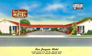 SAN JOAQUIN MOTEL Merced, CA Roadside US 99 c1950s Chrome Vintage Postcard