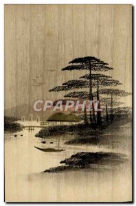 Postcard Old Wooden Japan Nippon trees