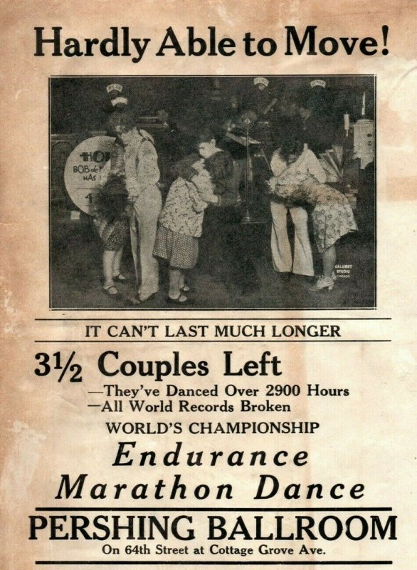 1920s World Championship Dance Marathon Handbill Pershing Ballroom Chicago &W