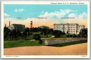 Vtg Manhattan KS Campus Scene Kansas State College 1930s View Postcard