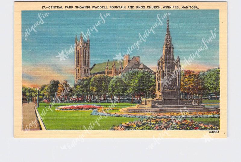 PPC POSTCARD CANADA MANITOBA WINNIPEG CENTRAL PARK SHOWING WADDELL FOUNTAIN AND 