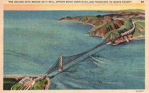 1936 Golden Gate Bridge San Francisco Martin County California Vintage Postcard