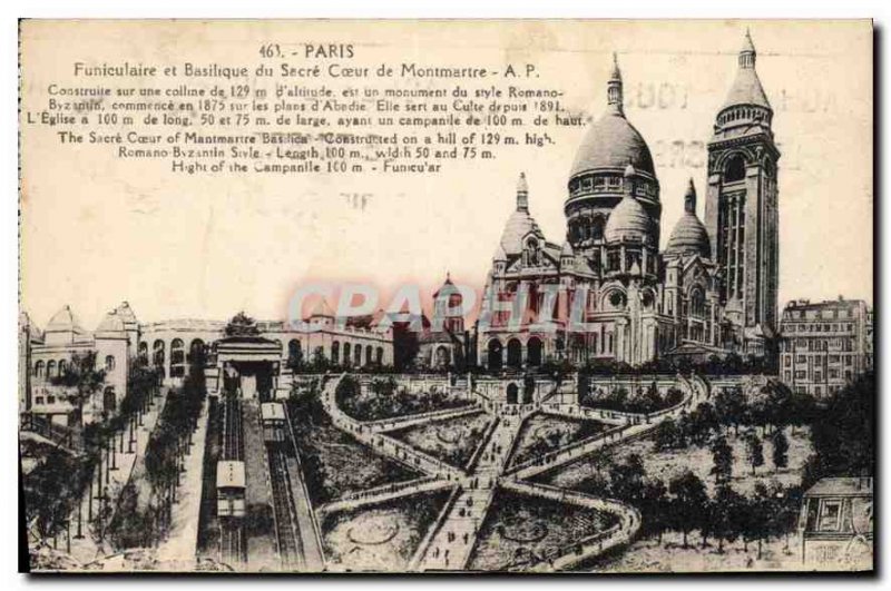 Postcard Old funicular Paris and the Sacre Coeur Basilica in Montmartre