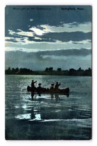 Connecticut River Canoe Ride Night Springfield MA UNP DB Postcard P15