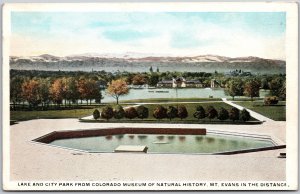 Colorado CO, Lake & City Park From Colorado Museum of Natural History, Postcard