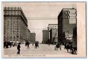 c1905 Twelfth St North From Olive Horse Carriage St Louis Missouri MO Postcard