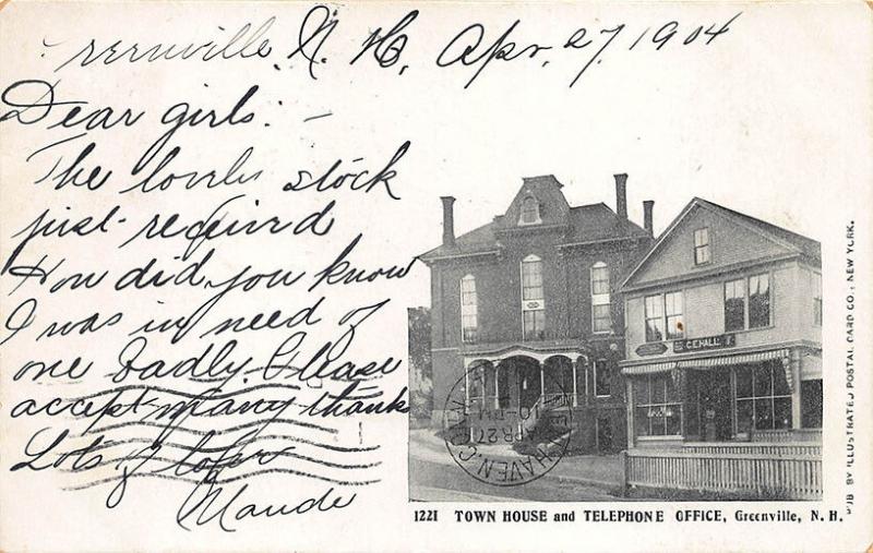 Greenville NH Telephone Office Town House 1904 Postcard