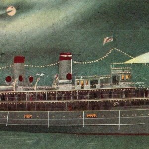 C.1910 Excursion Steamer Theodore Roosevelt At Night, Chicago Postcard f78