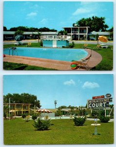 2 Postcards INGLIS, FL ~ Roadside Motel WITHLACOOCHEE COURT c1960s Levy County