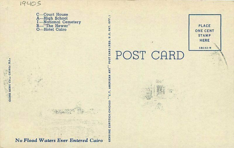 Cairo Illinois Large Letters Multi View Teich linen Postcard 20-12290