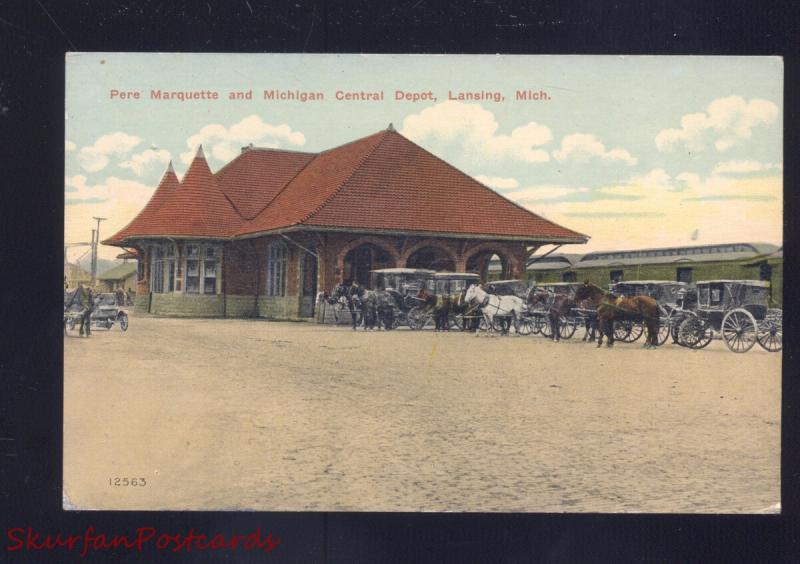 LANSING MICHIGAN CENTRAL RAILROAD DEPOT TRAIN STATTION VINTAGE POSTCARD