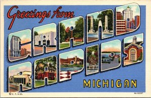 Large Letter Greetings from Grand Rapids Michigan Postcard 1949