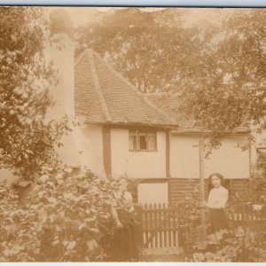 c1910s Fantasy House Garden RPPC Women Outdoors Lovely Real Photo Postcard A96