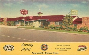 Texas Fort Worth Texas 1940s Century Motel Roadside Postcard MWM 22-1984