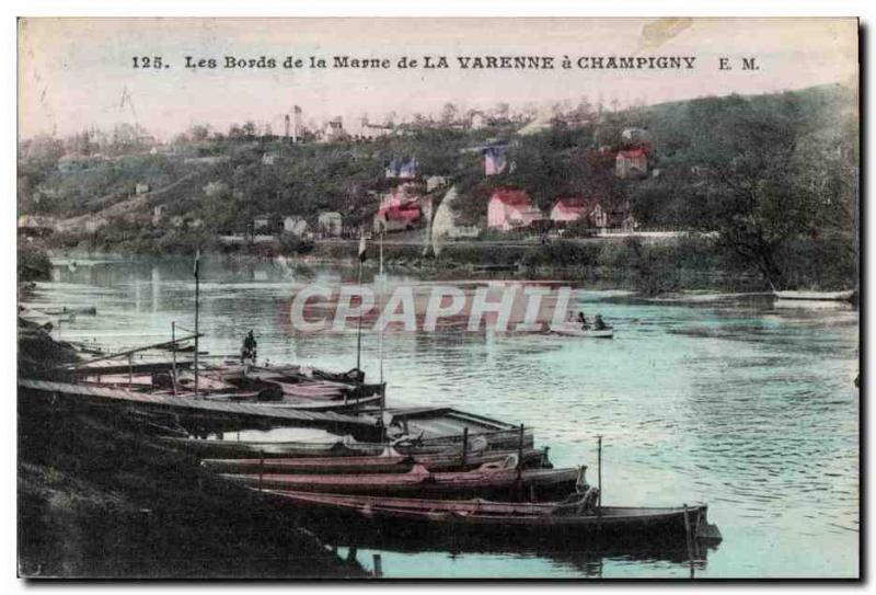 Old Postcard The Banks of the Marne La Varenne Champigny EM