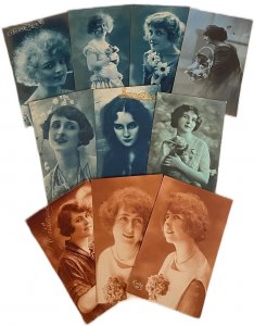 Lot 10 vintage monochrome charming women glamour portraits affection greetings