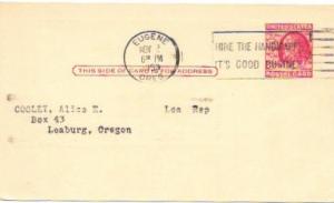 Postcard used. Two cent Franklin. 1953 Mailed from Eugene, Oregon.