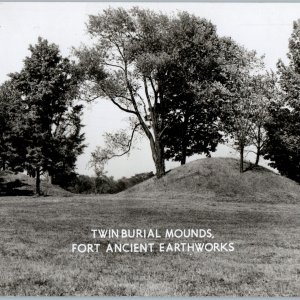 c1950s Oregonia OH Fort Ancient RPPC Twin Burial Mounds Hopewell Earthworks A187