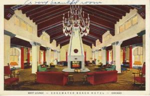 Edgewater Beach Hotel ~ Chicago Illinois IL ~ West Lounge Vintage Postcard