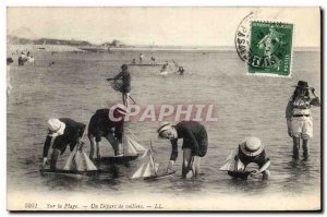 Old Postcard On the beach a departure sailing boats