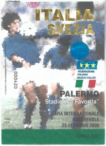 69457 - 2000 FOOTBALL MATCH TICKET: ITALY / SWEDEN Friendly match PALERMO-