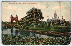 1910's BUSHNELL PARK & STATE CAPITOL HARTFORD CONNECTICUT CT ANTIQUE POSTCARD