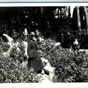 c1930s Woman Busch Garden RPPC Gnomes Fishing Drinking Real Photo Funny A22