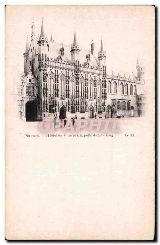Old Postcard Bruges The Hotel de Ville and St Chapelle Du Sang