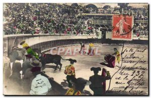 Old Postcard Bullfight Bullfight A caida