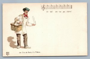 1900 PARIS EXPOSITION ANTIQUE POSTCARD STREET VENDOR ART SELLER w/ MUSIC NOTES