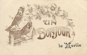 CPA France Un Bonjour de Mulrin oiseaux et fleurs fantaisie