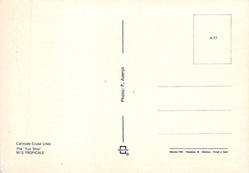 Tropicale Carnival Line Ship Unused 