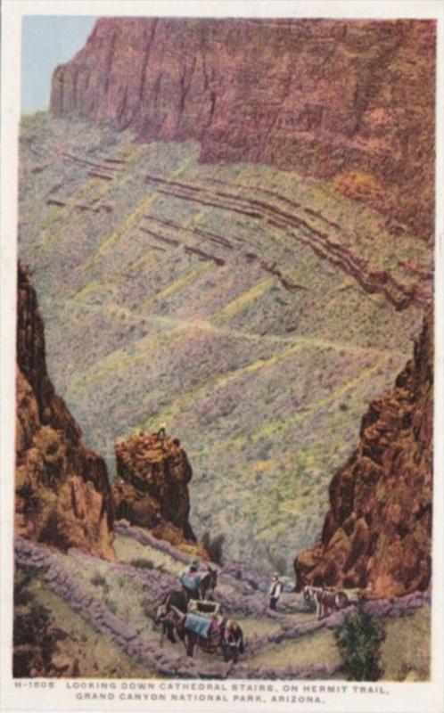 Fred Harvey Arizona Grand Canyon Looking Down Cathedral Stairs From Hermit Tr...