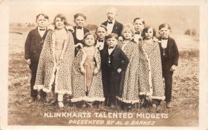 RPPC KLINKHARTS TALENTED MIDGETS AL. G. BARNES ADVERTISING REAL PHOTO POSTCARD