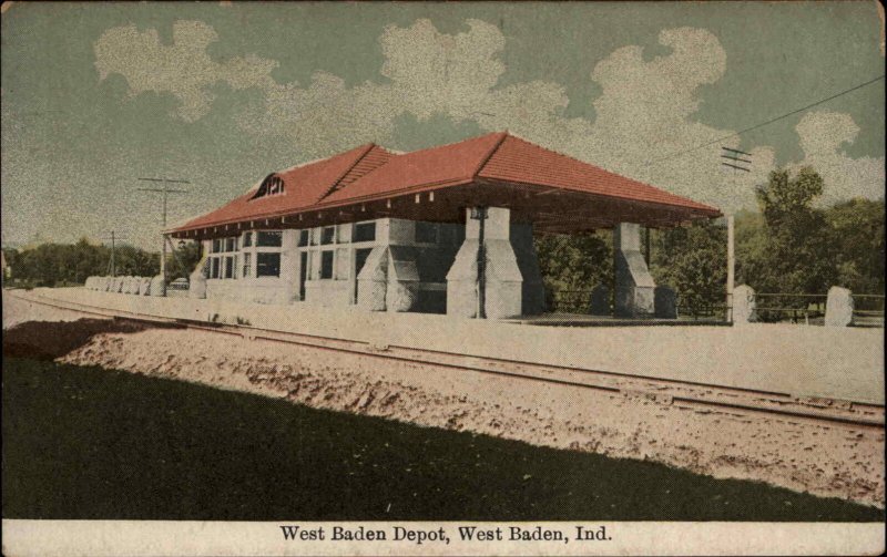 West Baden IN RR Train Depot Station c1910 Postcard