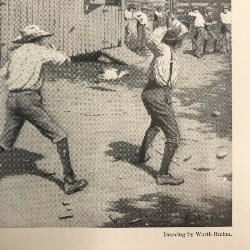 circa 1907 Boys Playing Barnyard Baseball Outing Magazine Book Print 2v1-104