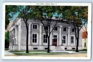 Beloit Wisconsin Postcard Post Office Building Exterior View Trees 1929 Vintage