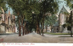 Vintage Postcard 1910's View of Town Hall and Library Fairhaven Massachusetts MA