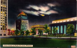 VINTAGE POSTCARD THE CIVIC CENTER AT NIGHT ST. LOUIS MISSOURI MAILED 1951