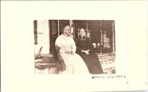 Antique RPPC Elderly Women Outdoors – Porch Portrait – c.1910 Real Photo