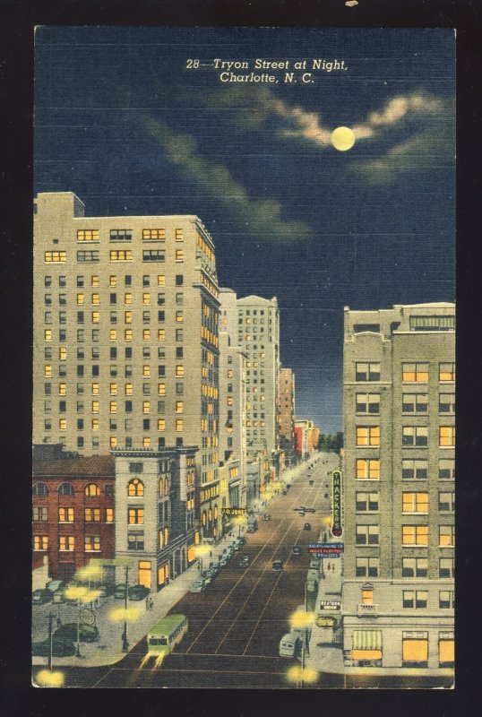 Charlotte, North Carolina/NC Postcard, Aerial View Of Tryon Street At Night