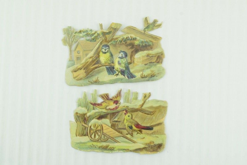 1880's-90's Lovely Bird Couples Die Cut Victorian Scenes Cards Lot of 4 PD98