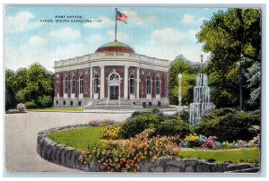 Aiken South Carolina Postcard Post Office Exterior Building 1957 Vintage Antique