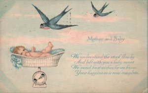 Vintage Postcard 1917 Storks Baby Weighed In Scale Best Wishes Mother & Baby