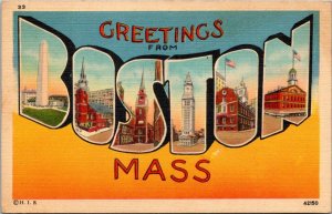 Greetings From Boston Massachusetts Large Letter Linen