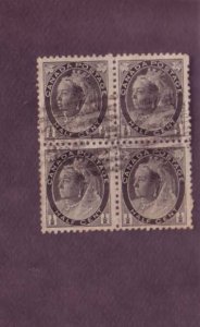 Canada, Used Block of Four, Victoria 1/2 Cent, Scott #74