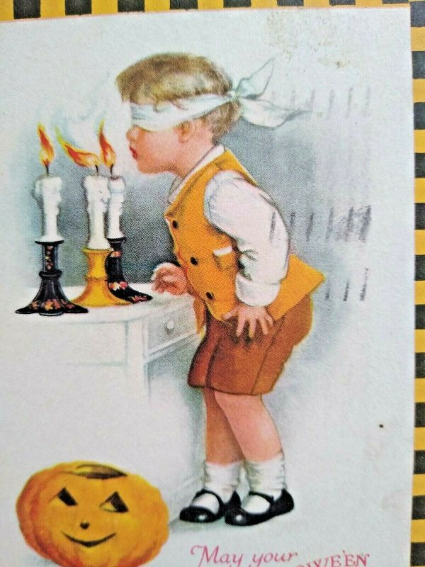 Halloween Postcard Ellen Clapsaddle Wolf Series 31 Checkered Border 1924 Vintage 