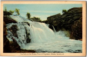 Falls on the Rideau River at Hogsback, Ottawa Canada c1943 Vintage Postcard R35